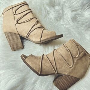 Peep toe suede booties size 10
